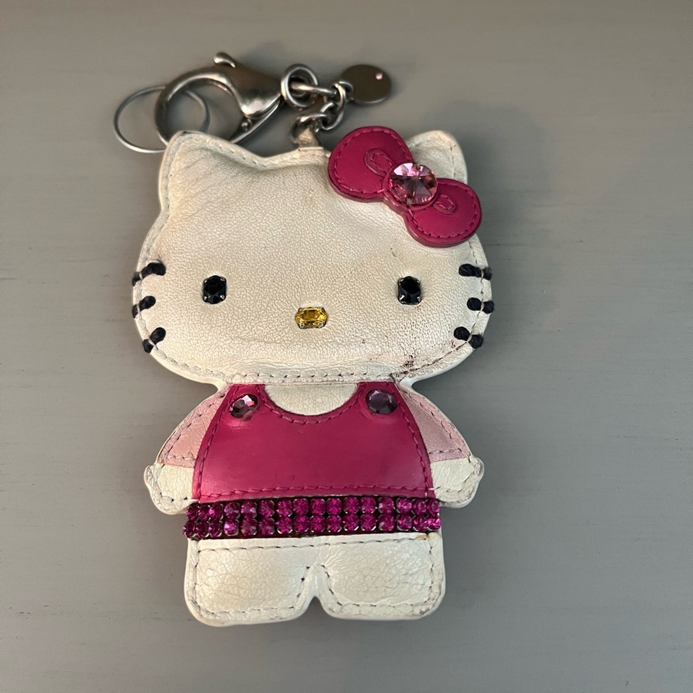 Swarovski X Sanrio Leather Hello Kitty Keychain / Bag Charm with Pink Accents - Picture 2 of 9